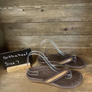 Womens Orthoheel Brown Comfort Arch Support Flip Flops Sandals Size 7 M GUC‎